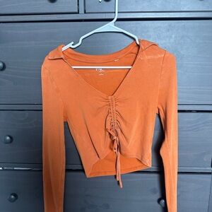 Orange Ruched Long Sleeve Top